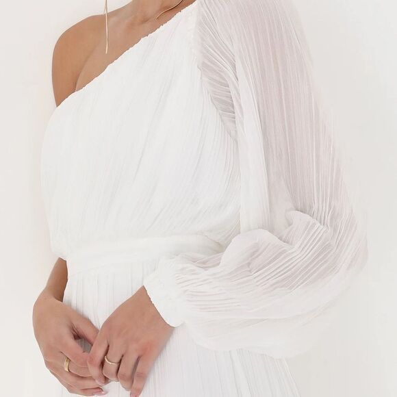 NWT Lulus Always Loving You White Pleated One Shoulder MIDI Dress Sz M Host Pick - Picture 3 of 13
